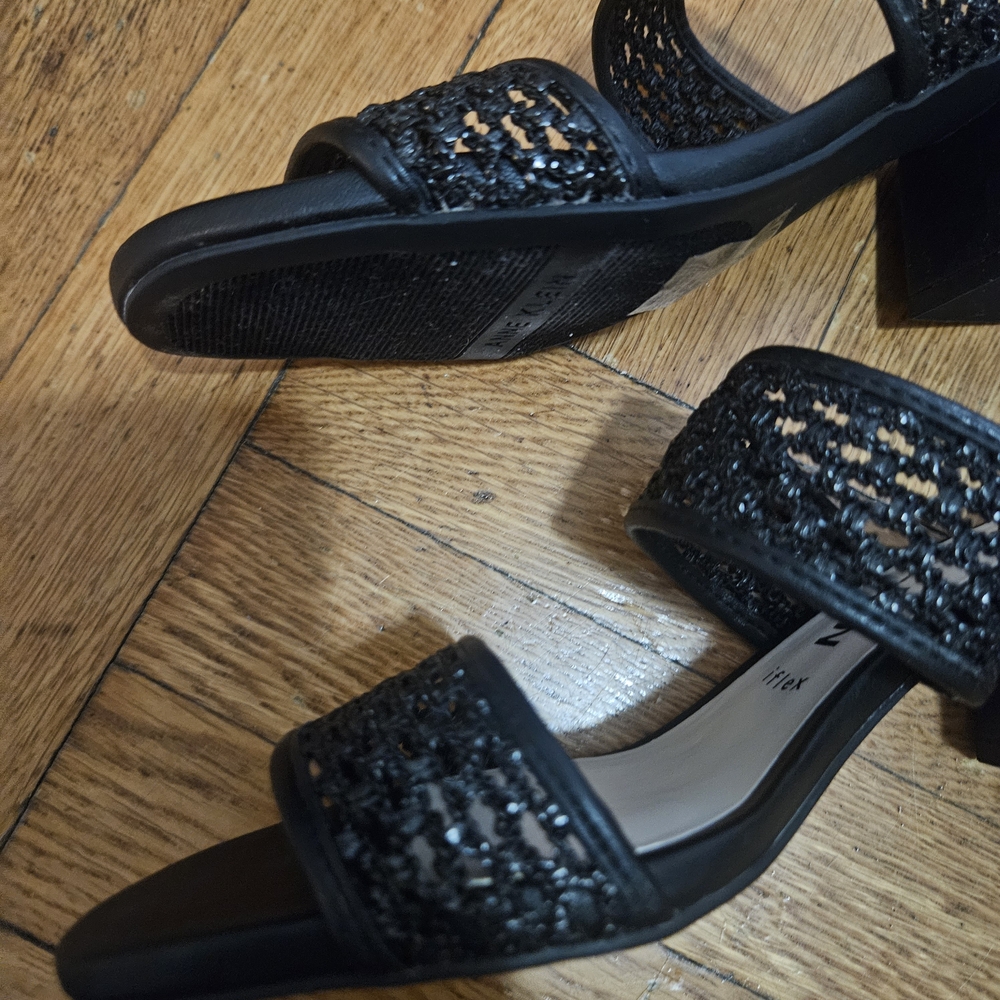 Anne Klein Black Textured Women's Sandals - Picture 10 of 14